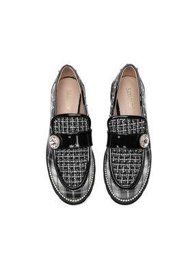Women's Plaid Lug Sole Penny Loafers Pearl Slip On Dressy Comfort